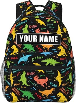 Personalized Backpack for Girls Boys, Custom Backpacks with Name for Kids, Customized Dinosaur School Bookbag for Back to School Travel Picnic 16in