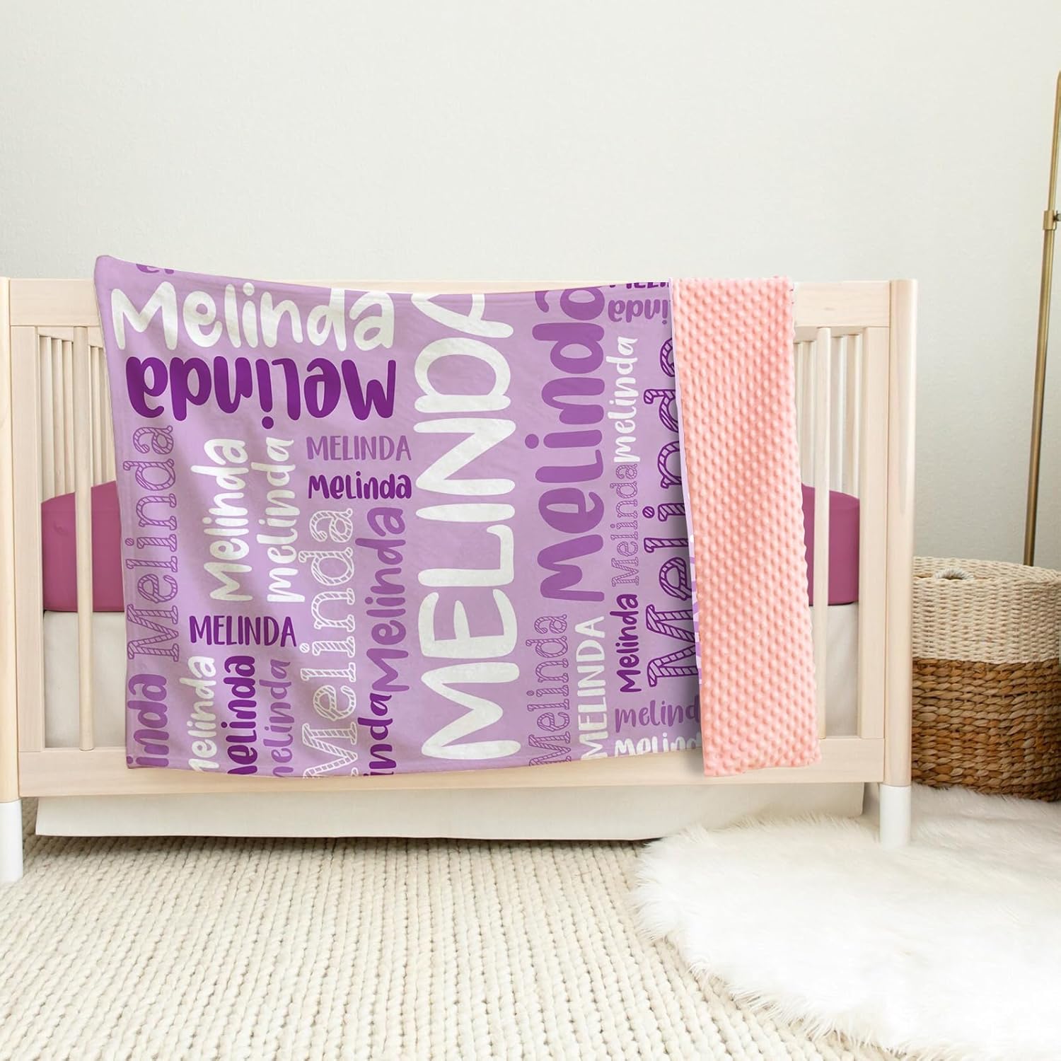 Custom Baby Blanket with Name, Soft Plush Blanket with Double Layer Dotted Backing for Toddler, Baby Nursery Bed Blanket, Newborn, Light Purple