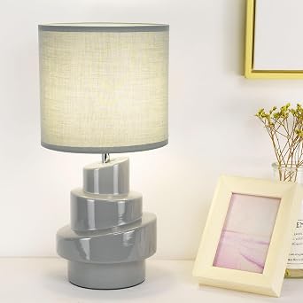 Circo Small Modern Ceramic Table Lamp, Kids Bedside Night Table Lamp, Grey, 7.09xH13.78IN, Bulb Excluded