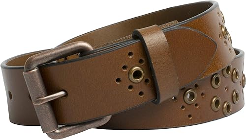 Cinturón de piel marrón con ojal para mujer correa de piel auténtica de grano superior con hebilla certificada sin níquel