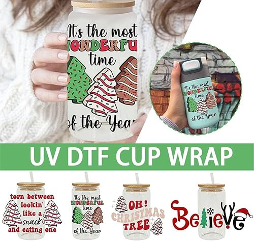 Miniatura 2 de Adhesivos de transferencia de vasos UV DTF, calcomanía decorativa de Feliz Navidad para vasos de vidrio, envoltura de vasos impermeables de Papá