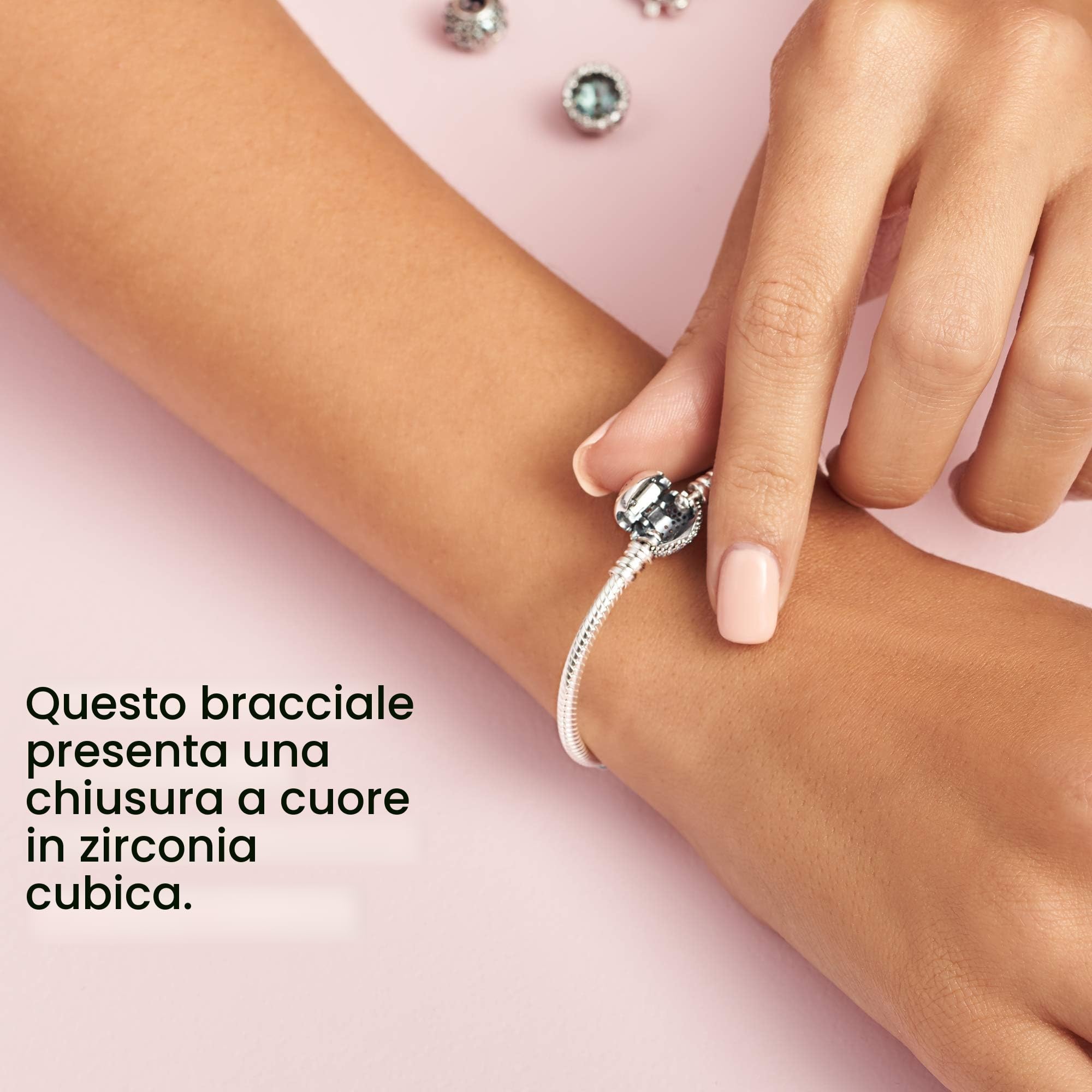 PANDORA Icons - Bracciale con maglia snake e chiusura a cuore pavè scintillante