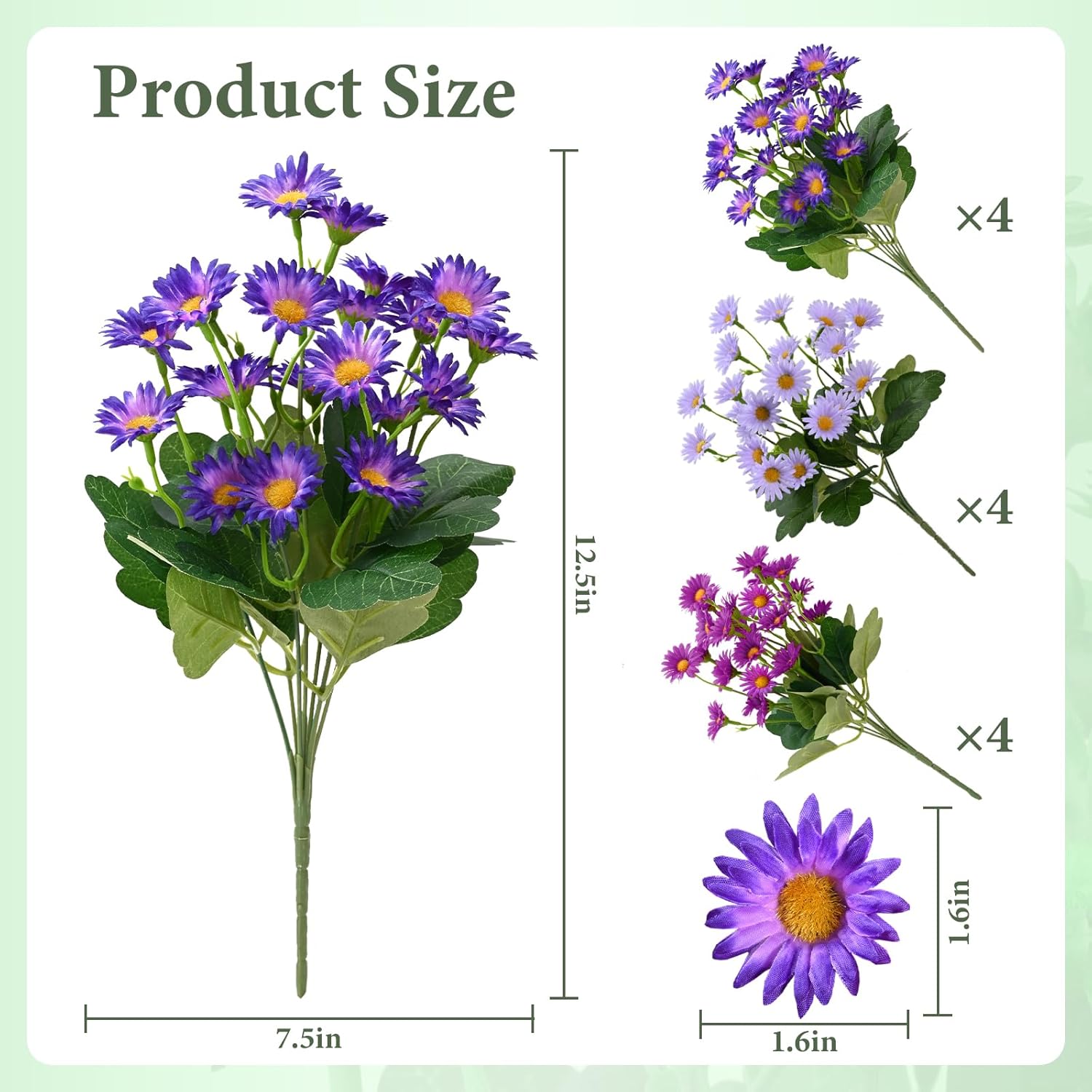 Realistic Artificial Flowers for Outdoors, 12 Bundles Full Daisy UV Resistant Artificial Outdoor Flowers, Faux Flowers for Outdoor Planters, Outdoor Fake Plants for Summer Front Door Yard Garden Home