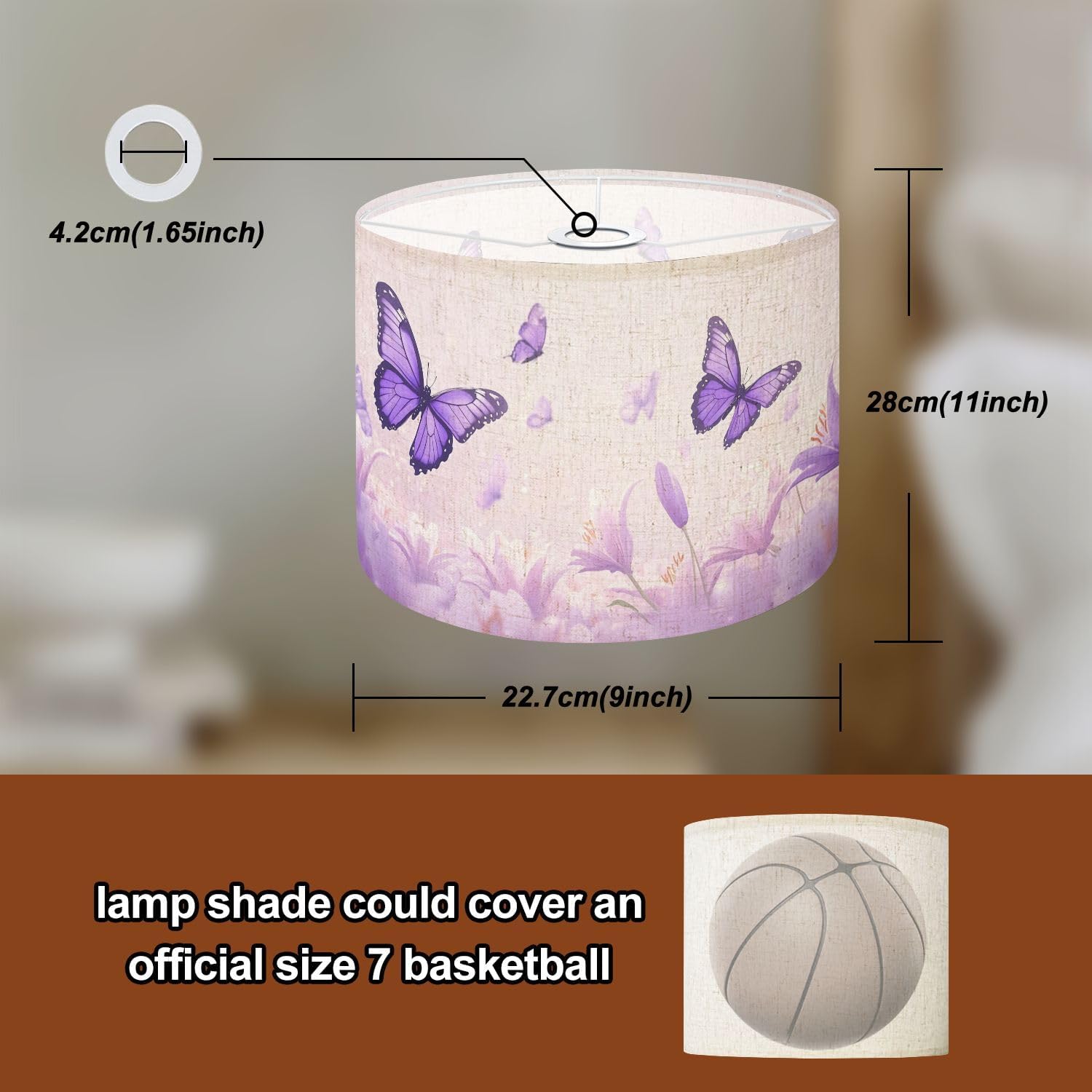 Purple Lampshades Floral Lamp Shades Boho 1 Pack Calming Dreamlike Scene Lavender Butterflies Lilies Light Shade for Table Lamps Floor Lamps Drum Lamp Shades Lampshade Replacement