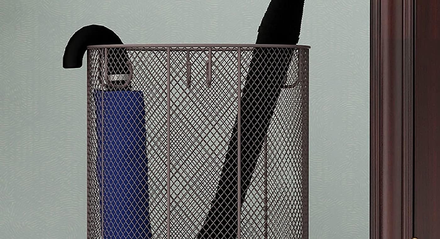 Umbrella Holder Round Metal Mesh Umbrella Rack, Freestanding Umbrella Stand with Water Tray & Hooks, for Walking Sticks Wrapping Paper Swords (Color : Gold, Size : 58X26C