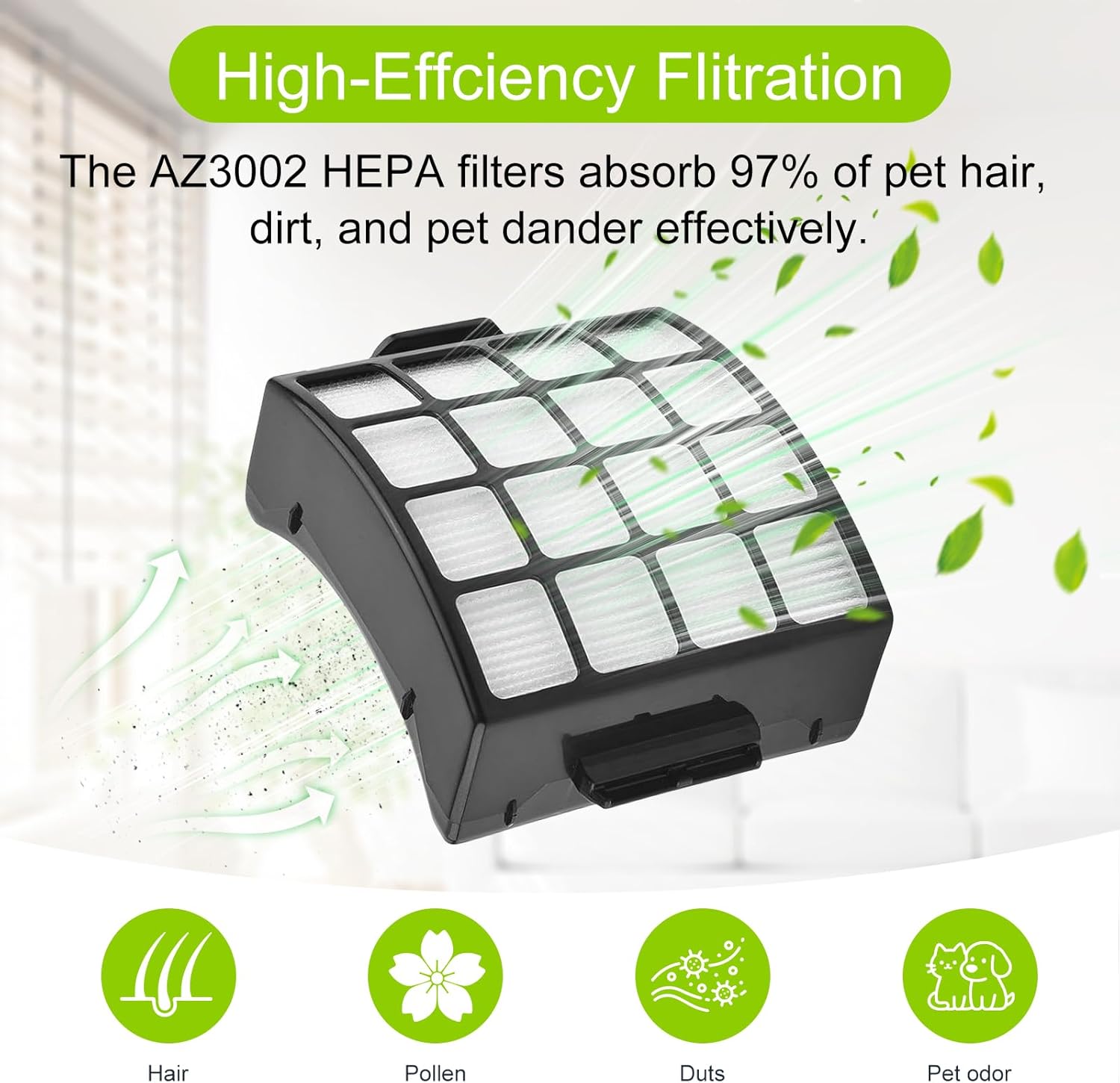 AZ3002 Replacement Brush Roll Filters and Odor neutralizer cartridge for Shark AZ3002 AZ3000 AZ3000W Stratos Duo Clean PowerFins Upright Vacuumm, Part XHFAZ3000 XFFKAZ3000 and 1541FC3000