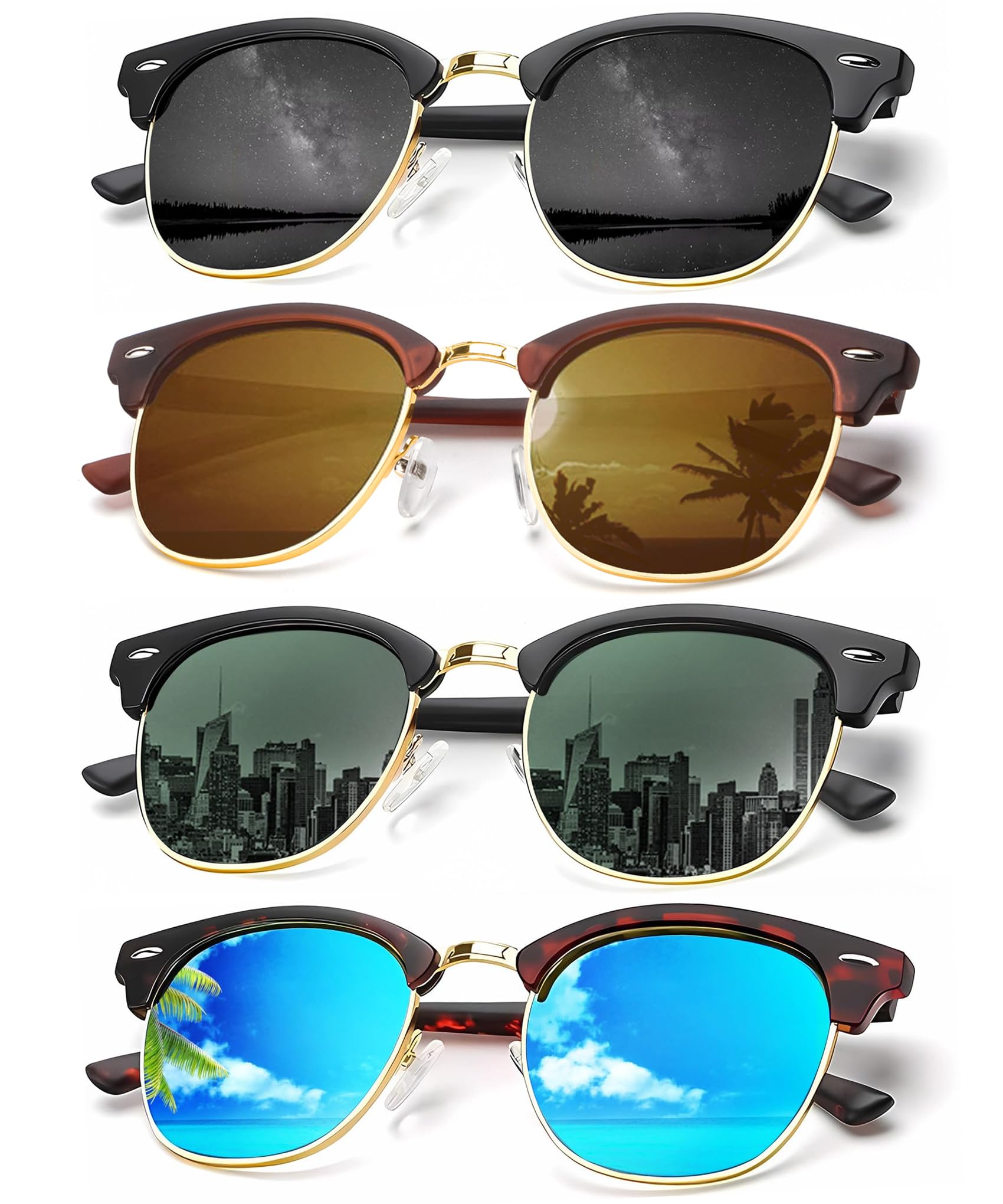 KALIYADI Sunglasses Men Polarized Sunglasses for Men Women Unisex Semi-Rimless Frame Retro Driving Sun Glasses UV Blocking
