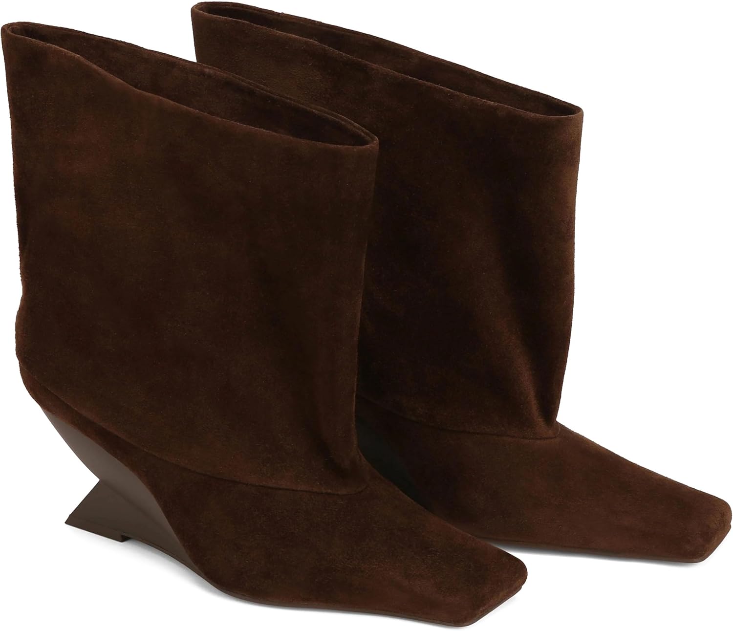 Ankle Boots for Women Wide Calf Wedge Boots Pull On High Heel Booties Square Toe Short Boot Party Dress Slouchy Shoes