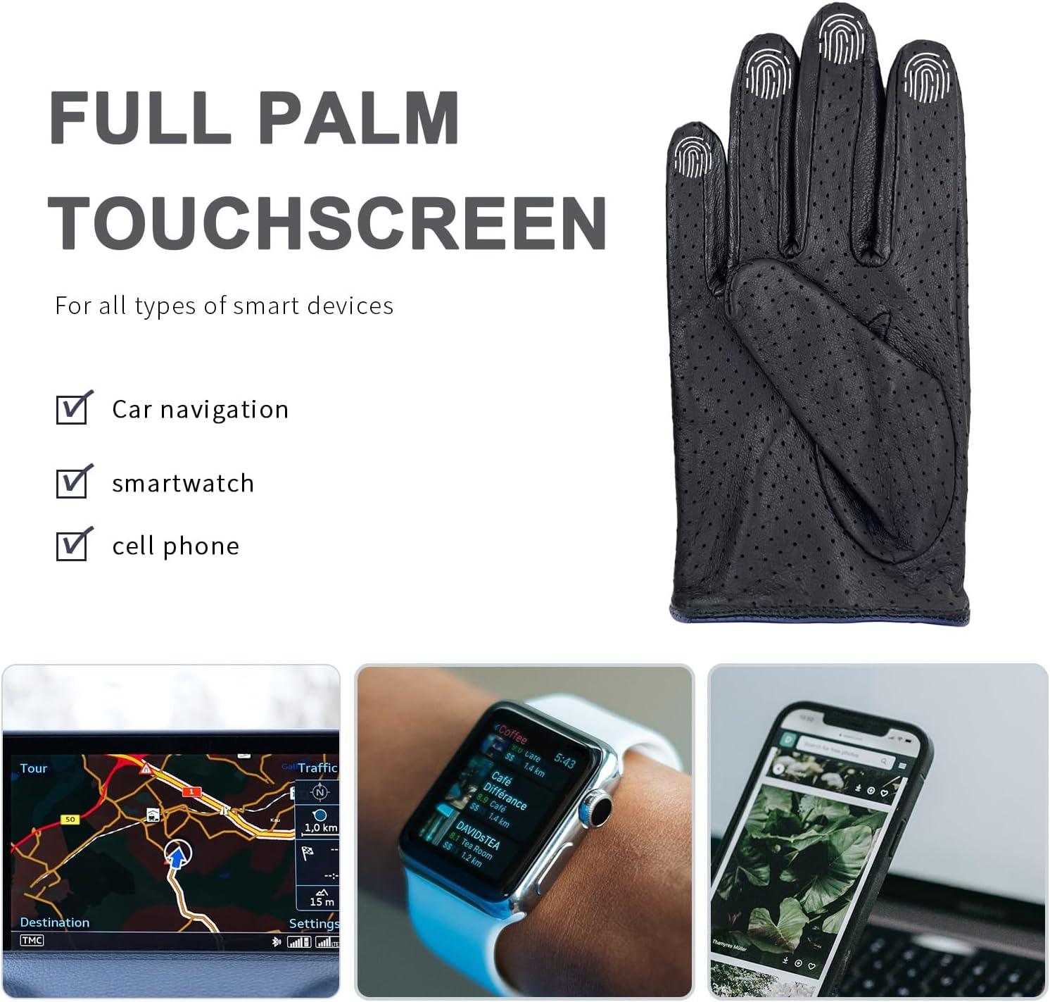 Mens Genuine Lambskin Leather Driving Gloves Unlined, Touchscreen - Image 2