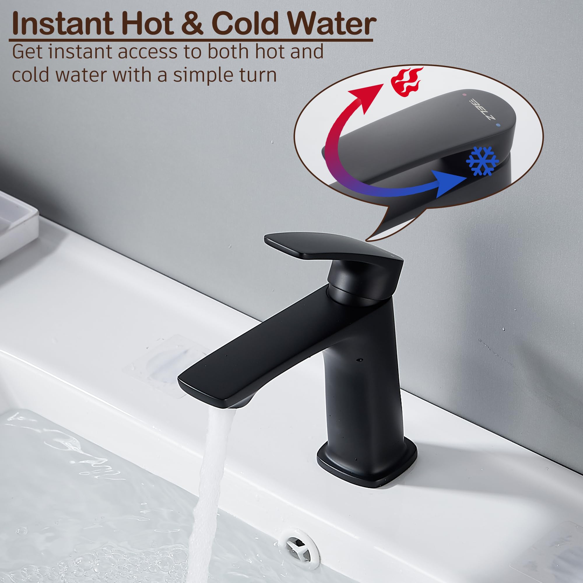 BELZ Bathroom tap, Mixer tap, Curved Sink tap, Integrated Sink Mixer Faucet - Image 3