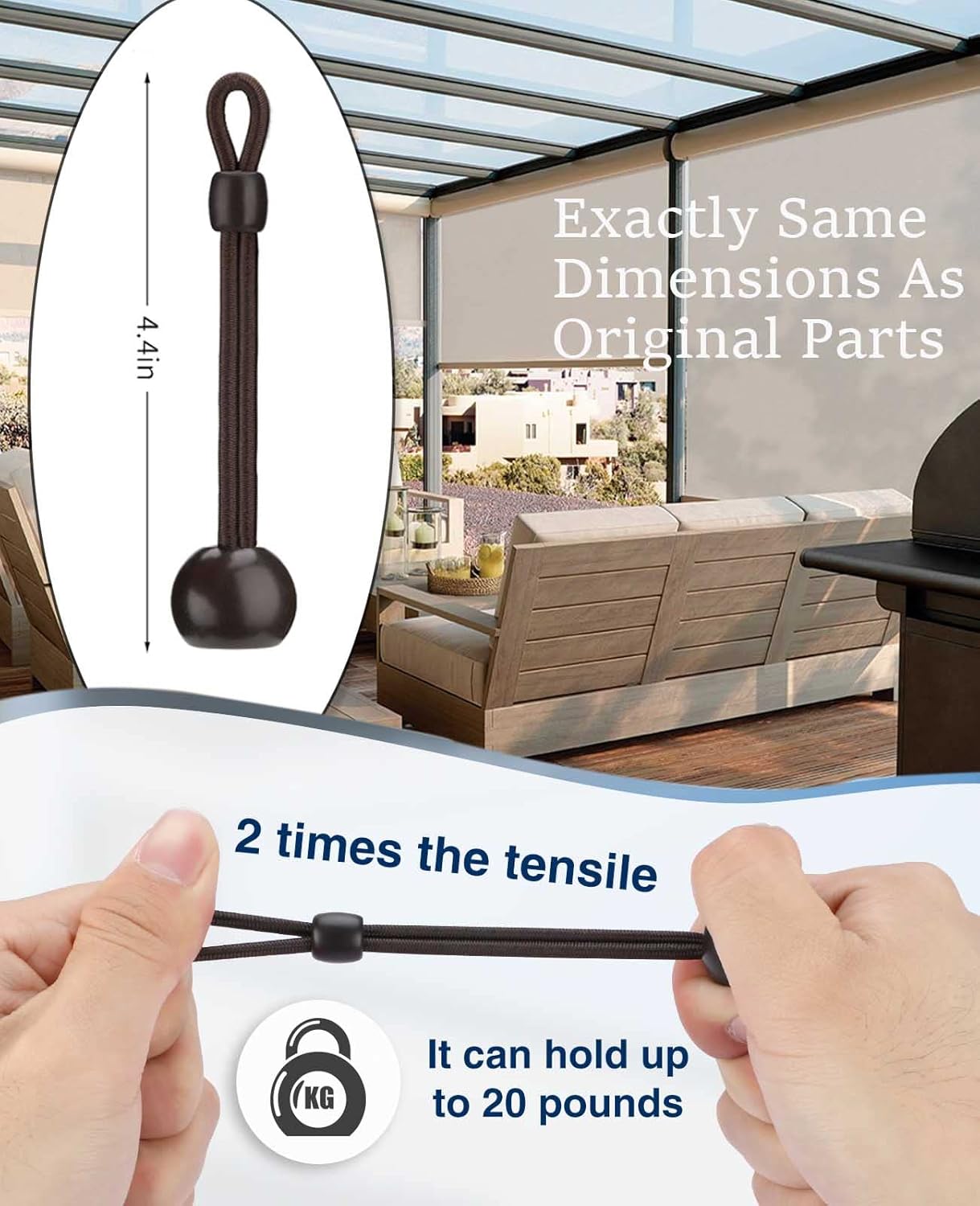 Sun Shade Tie Downs Replacement Parts,Bungee Tie Downs,Weather Resistance,Same Size as Original,Compatible with Coolaroo Exterior Roller Shade,Outdoor Blinds(Brown,4 Pcs)