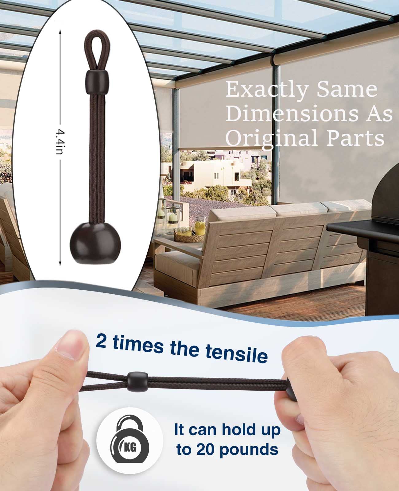 IVYSUN Sun Shade Tie Downs Replacement Parts,Bungee Tie Downs,Weather Resistance,Same Size as Original,Compatible with Coolaroo Exterior Roller Shade,Outdoor Blinds(Brown,4 Pcs)
