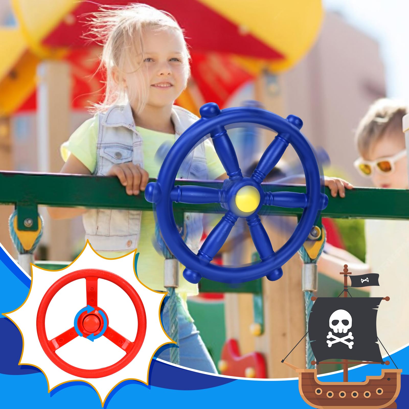 JONRRYIN Spielturm Zubehör Steuerrad Set, 8Pcs Zubehörset für Spielturm, Lenkrad, Teleskop Fernrohr, Glocke Telefon, Accessoires für Spielturm, Klettergerüst, Schaukel und Garten (Blau)