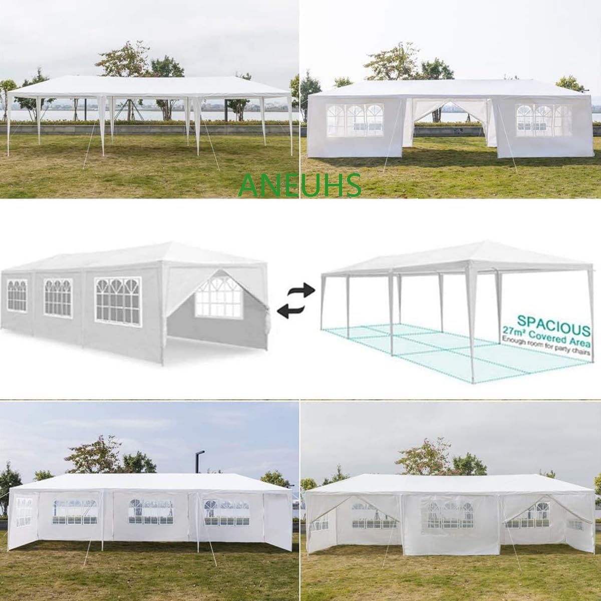 Outdoor Gazebo Canopy Wedding Party Tent Camping Shelter Commercial Instant Shelter Waterproof Tent with Removable Side Walls (10'x30' Eight Sides)