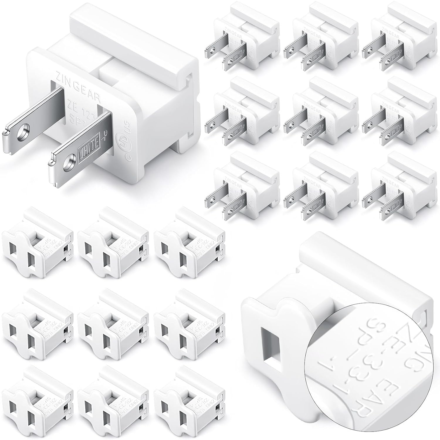 Flutesan 20 Christmas Female and Male Slip Plug Lighting Outlet White Vampire Adapter for Xmas Holiday Party (SPT-1)