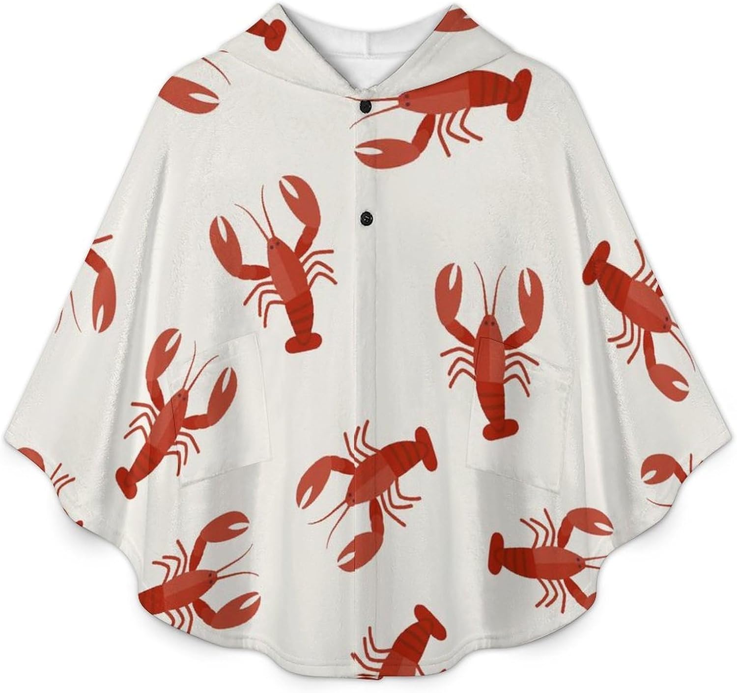 Crawfish Red Lobsters Wearable Blanket with Hooded Flannel Blankets Cape with Pocket