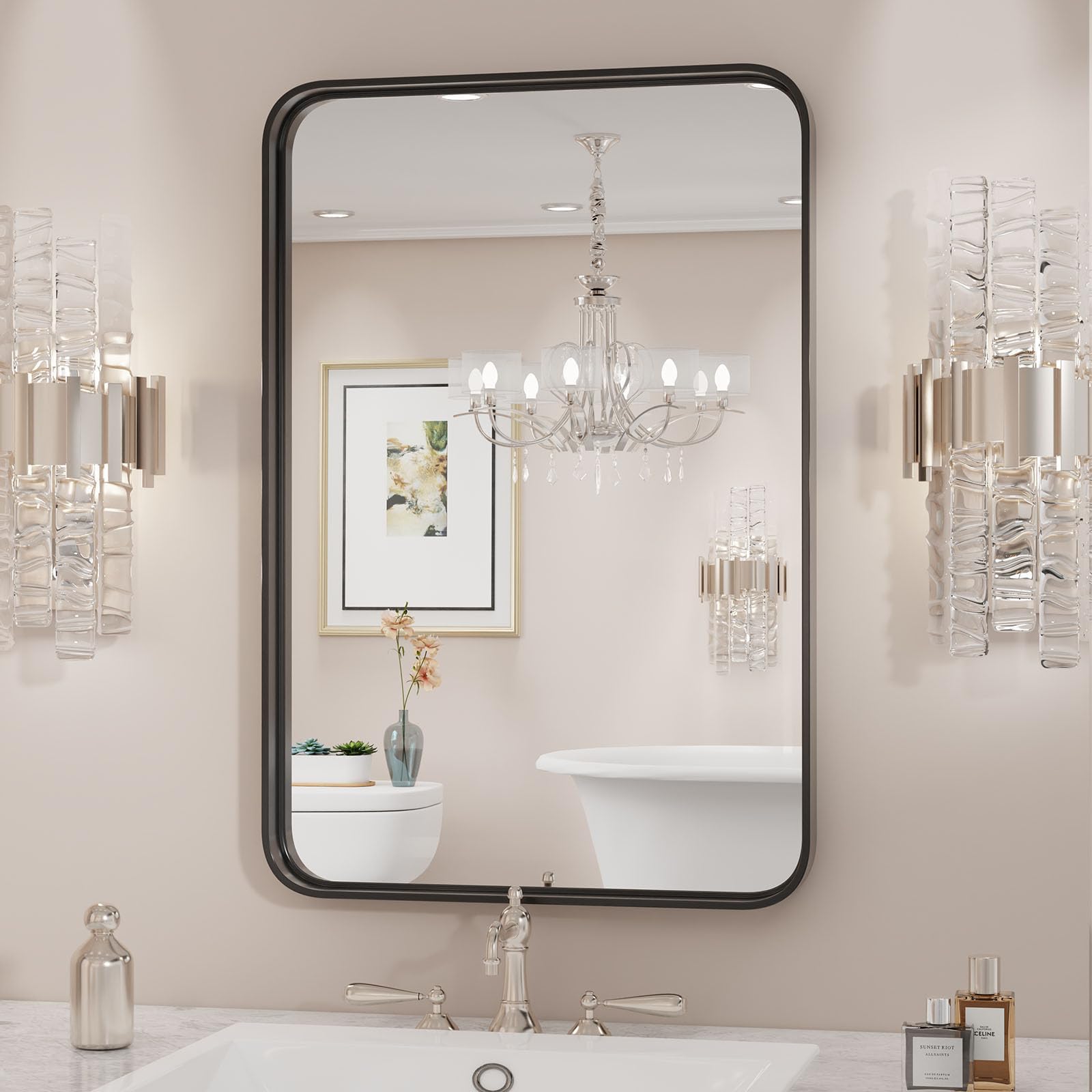 Sweetcrispy 24x36 Inch Black Bathroom Mirrors for Wall, Bathroom Mirrors for Over Sink, Rectangle Wall Decor for Entryway, Bedroom, Vanity