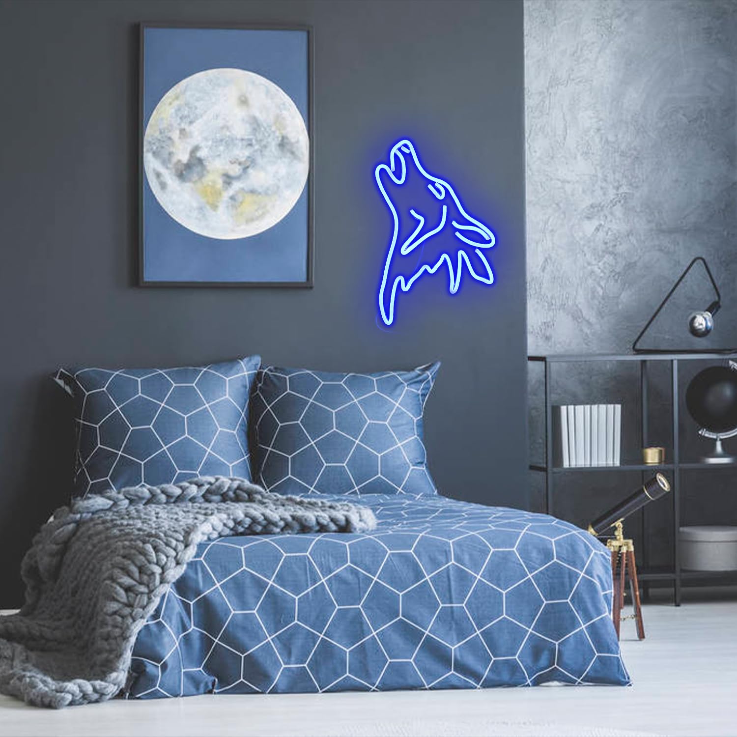 LISIGNVE Letrero de neón de lobo azul LED lindo lobo luces de neón para decoración de pared regulable USB dormitorio luces para habitación de niños decoración del hogar regalos de fiesta de cumpleaños