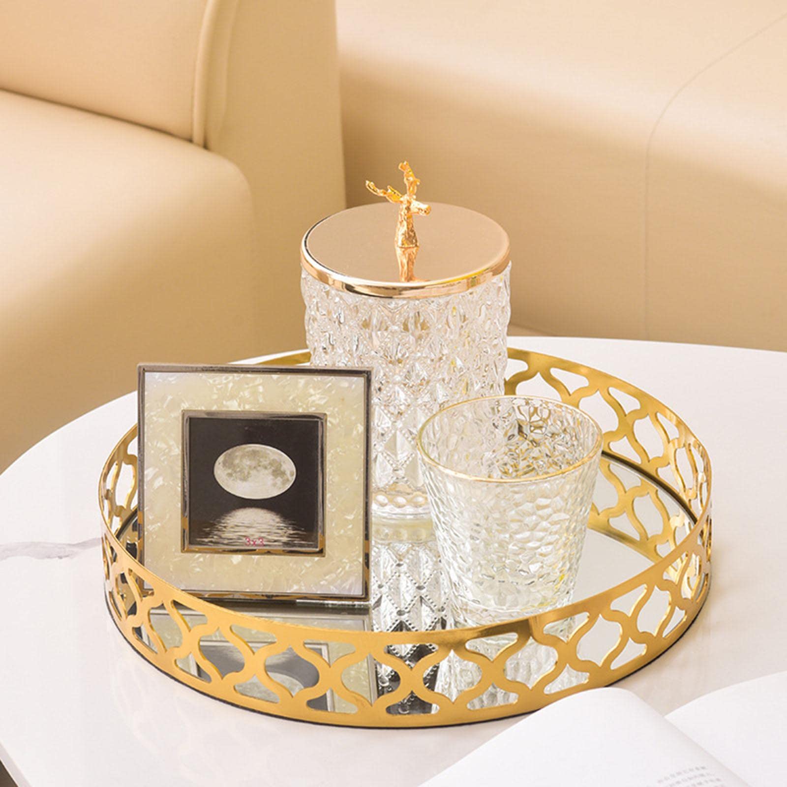 Vassoio Specchio Organizer Profumi Vassoio Decorativo in Metallo E Vetro per Gioielli Cosmetici E Tovagliette Adatto a Regalo Compleanni Matrimonio