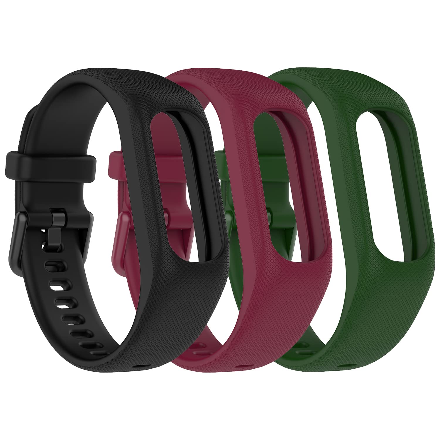 Gheper Soft Silicone Bands Compatible with Garmin Vivosmart 5 Straps Replacement Wristbands with Secure Metal Watch Clasp Buckle Bracelet Bands Case Cover for Women Men, 3 Pack