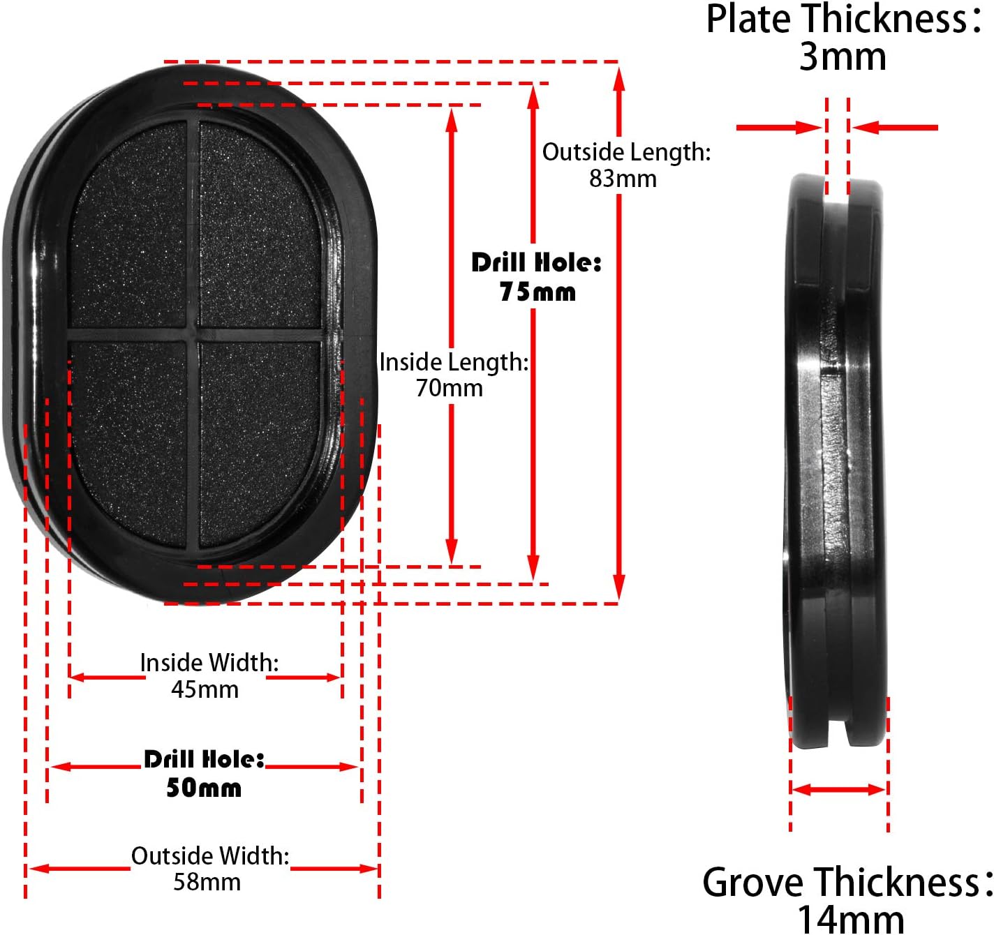 Flyshop Black 50 x 75mm, 2" x 3" Oval Rubber Grommets, Synthetic Rubber Hole Grommet Wire Protection Firewall Hole Plug, Double-Sided, 4-Pack