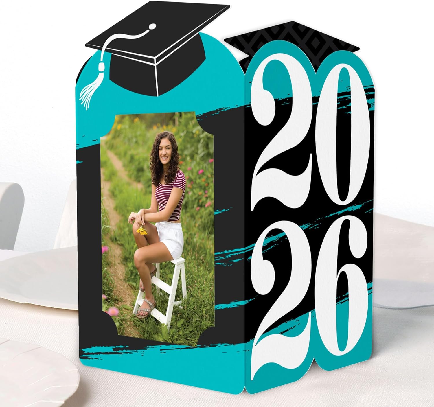 Big Dot of Happiness Teal 2026 Graduation Photo Holder Centerpieces, 4x6 Picture Display Box, Table Decoration Centerpiece for Turquoise Grad Party Decor, 8 Count
