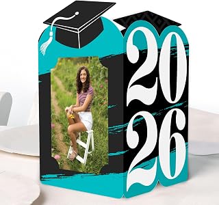 Big Dot of Happiness Teal 2026 Graduation Photo Holder Centerpieces, 4x6 Picture Display Box, Table Decoration Centerpiece for Turquoise Grad Party Decor, 8 Count