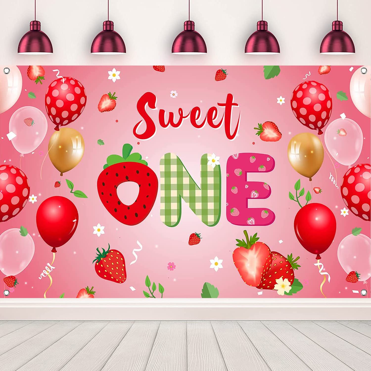 First Birthday Decorations Strawberry Sweet One Girl Backdrop Banner Fruits Strawberry Party Photography Background for Kids Girls Strawberry Theme