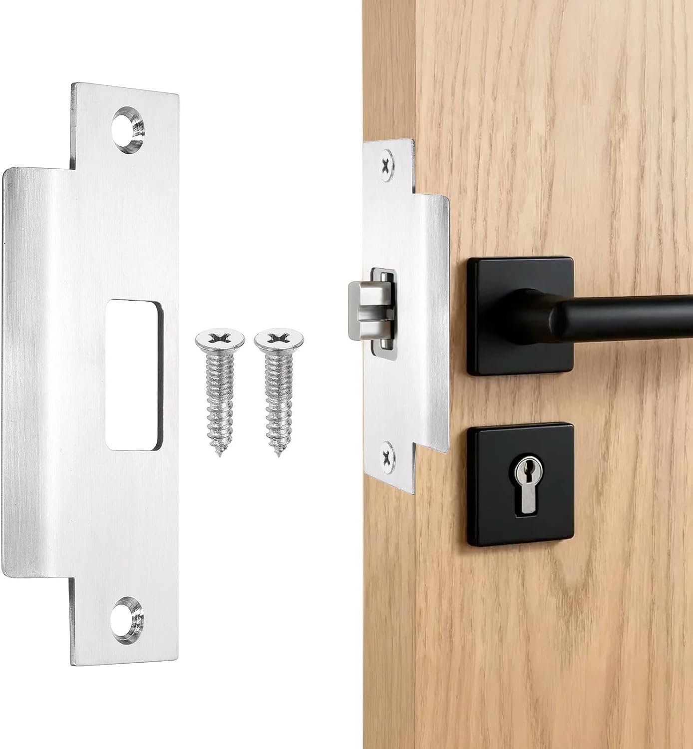 Door Strike Plate 4 27/32 Inch x 1 7/8 Inch Safety Lock Plate Latch Plate Door Back Plate with Screws for Interior Doors Outer Bolt (Silver)