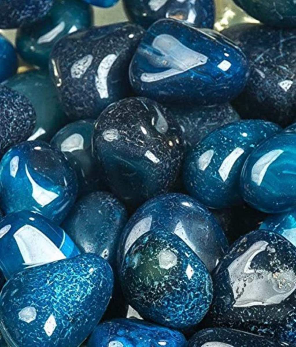 OhhSome [500GM] Blue Glossy Onyx Pebbles for Home Office Garden Decoration Polished Pebbles Shiny Stones Vase Fillers