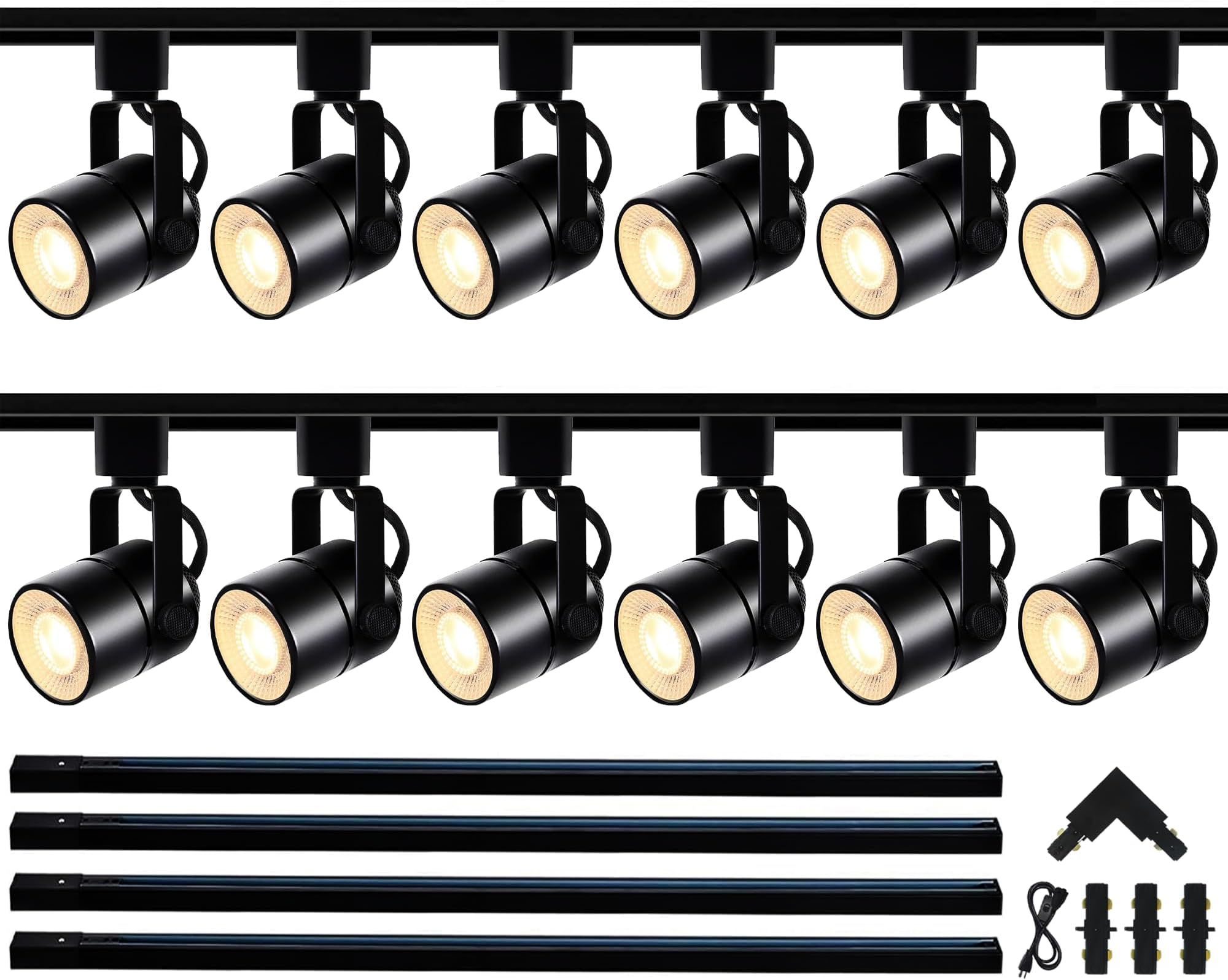 GU10 LED Black Track Lighting Complete Kit, 4000K Natural White, 12 Packs GU10 Dimmable Ceiling Spotlight Fixture with 13.12ft H Type Track Rails, Replaceable 10W LED Bulbs for Home