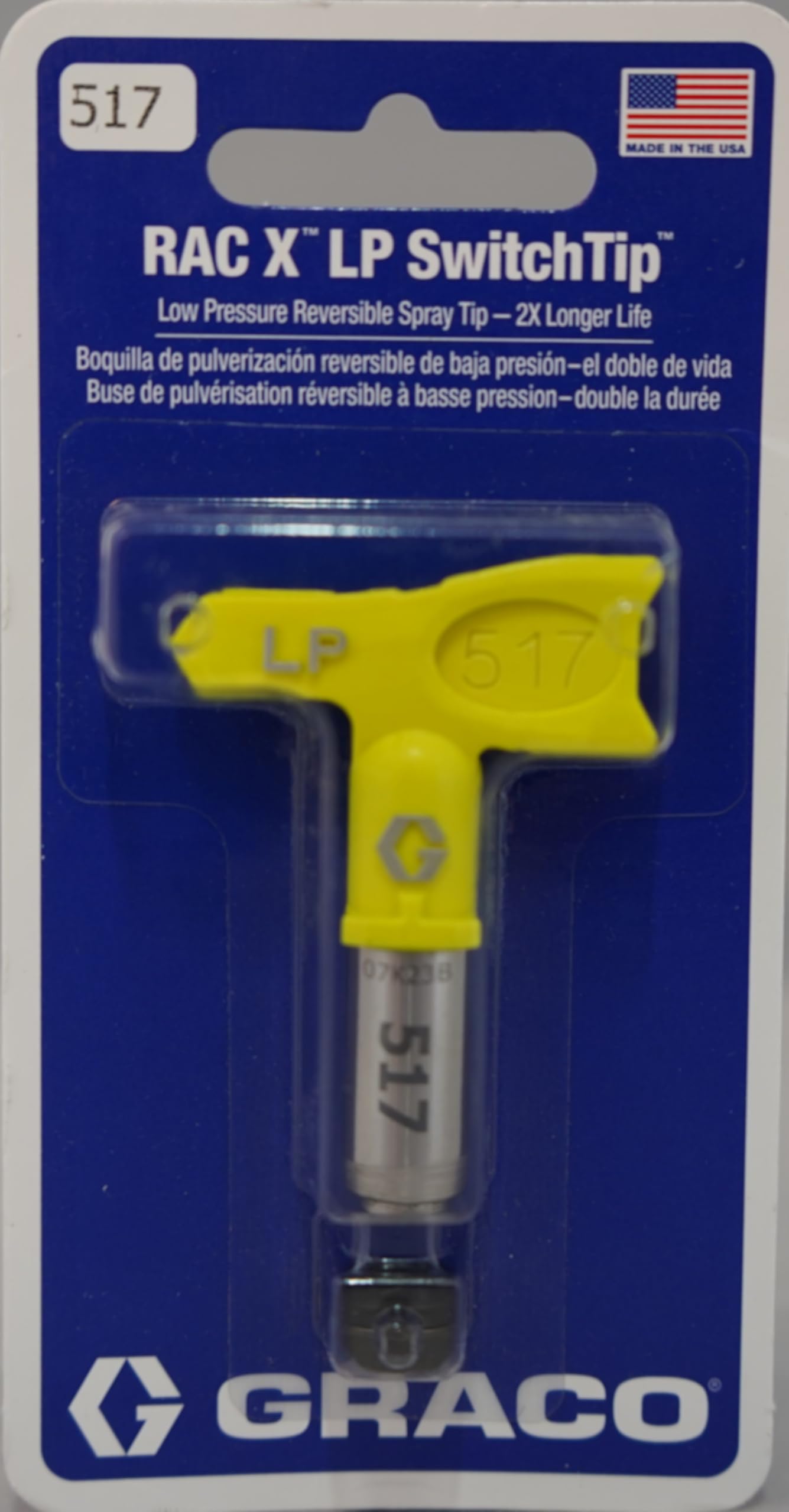 Buse Graco LP 517 pour Pistolet airless, Jet de 25 à 30 cm, Orifice de 0,017 Pouce, Embout réversible