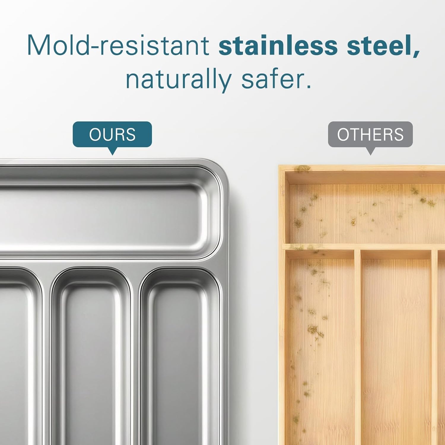 Zarler Stainless Steel Silverware Organizer, Durable Metal Utensil Drawer Organizer with 5 Compartments, Silverware Tray for Drawer, Dishwasher Safe, 13.8" x 11.4" x 1.6", Silver