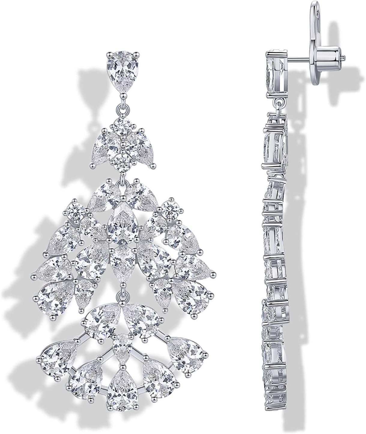 PAVOI 14K Gold Plated Crystal Chandelier Earrings for Women - 925 Sterling Silver Posts Statement Cubic Zirconia Drop Dangle Earrings for Brides - Crystal Cluster Long Dangle Wedding Jewelry