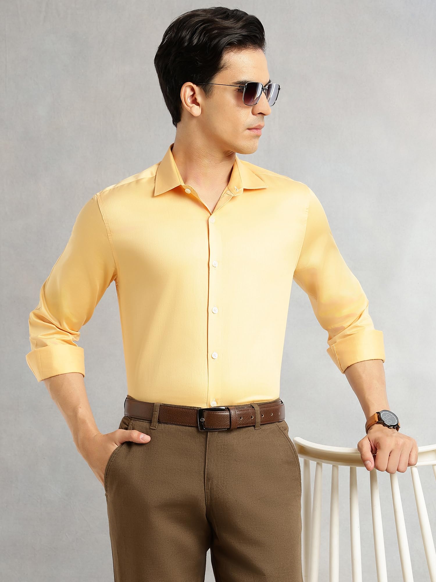 Thomas Scott Camisa para hombre, corte normal, formal, 100% algodón, manga larga, cuello ancho, camisa sólida de oficina para hombre