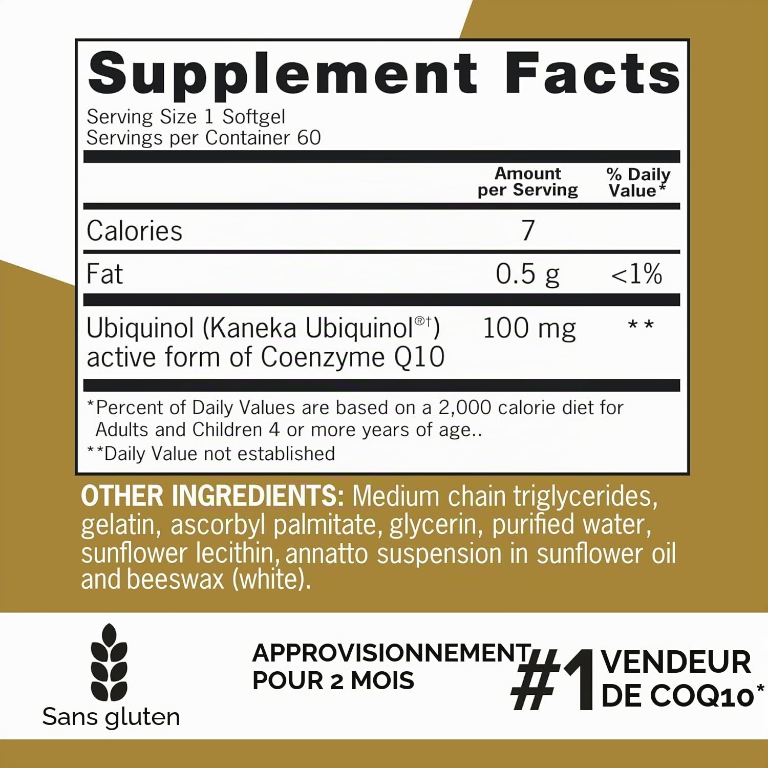 Qunol Ubiquinol CoQ10 Lot de 60 gélules molles 100 mg, Ubiquinol – Forme active de coenzyme Q10, antioxydant pour la santé cardiaque, niveaux de pression artérielle sains, bénéfique pour les