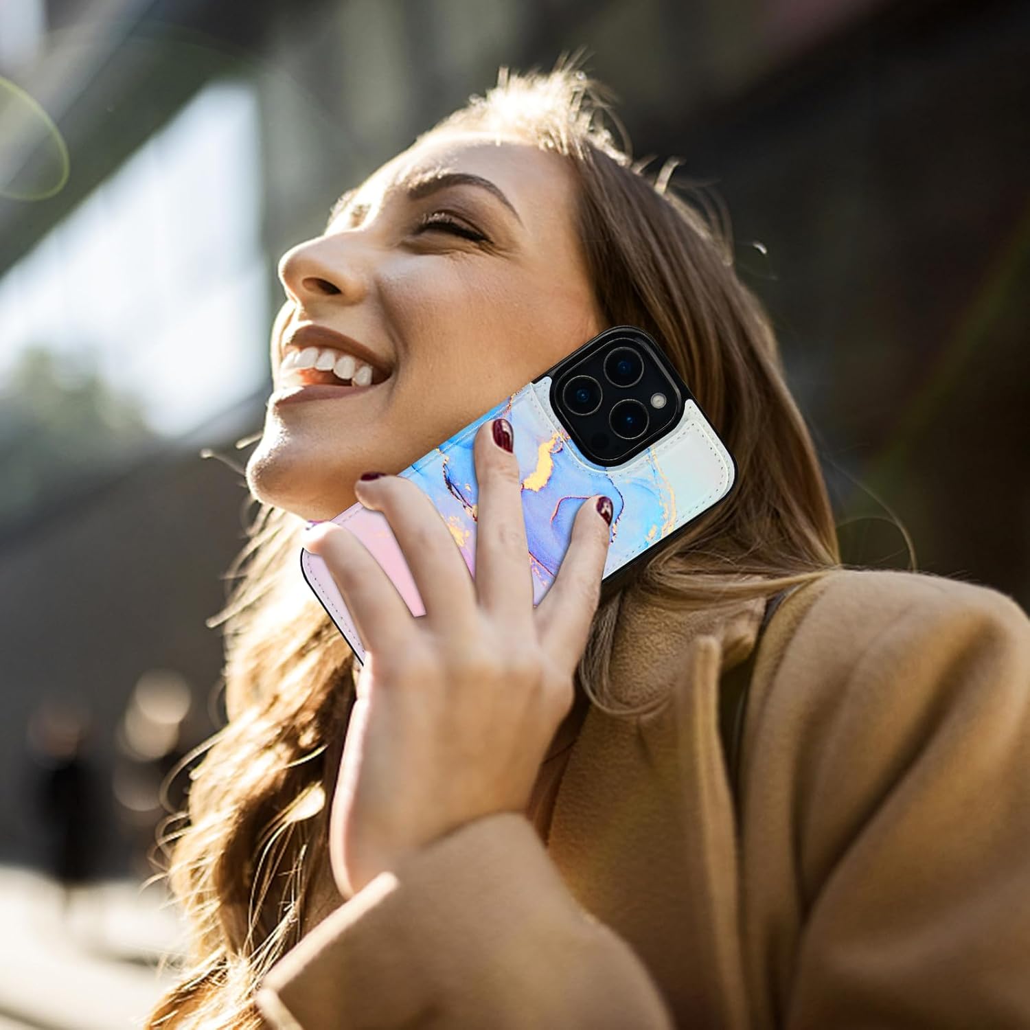 HAOPINSH for iPhone 16 Pro Max Wallet Case with Card Holder, Pink Blue Marble Pattern Back Flip Folio PU Leather Kickstand Card Slots Case for Women Girls, Double Magnetic Clasp Shockproof Cover 6.9" - Image 6