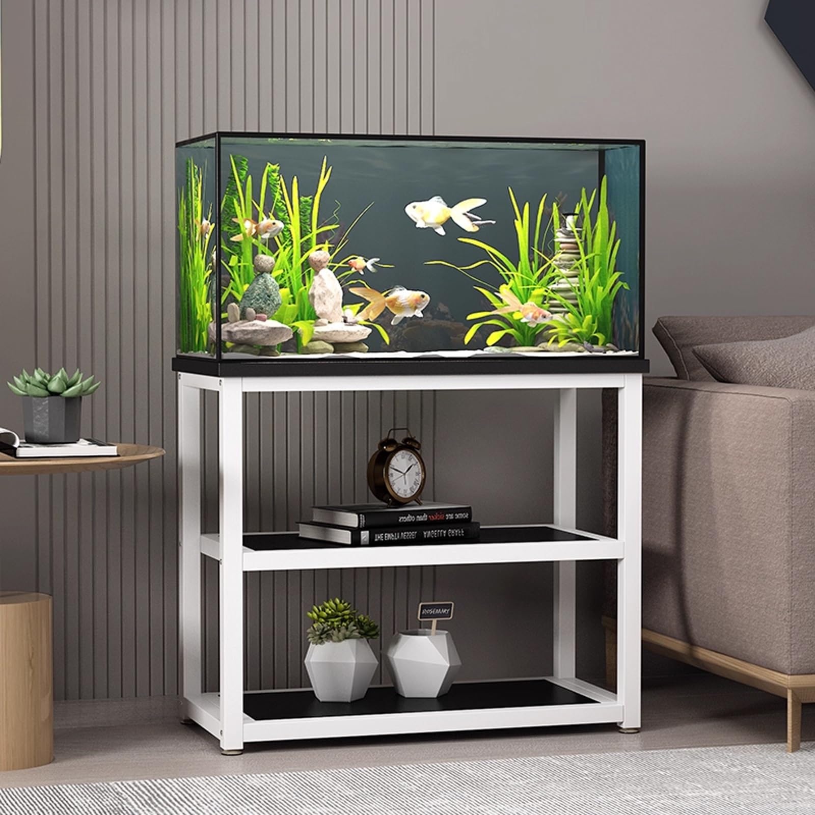 Modern Minimalist Fish Tank Stand, Metal Aquarium Stand, Sleek Design with Dual-tier Storage, Easy to Install, Perfect for Home and Office Use(Style B,23.6x11.8x27.6in)