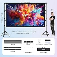 Vista 6 de Outdoor Projector Screen with Stand 150 Inch: VOOPVOR Portable Projection Screen and Stand, Indoor Rear Front Movie Screen 16:9 4K HD, with Carry