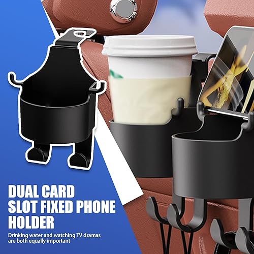 Miniatura 4 de 2 portavasos para reposacabezas de asiento de automóvil, estructura estable portátil, soporte de almacenamiento multifuncional con gancho de 3.58
