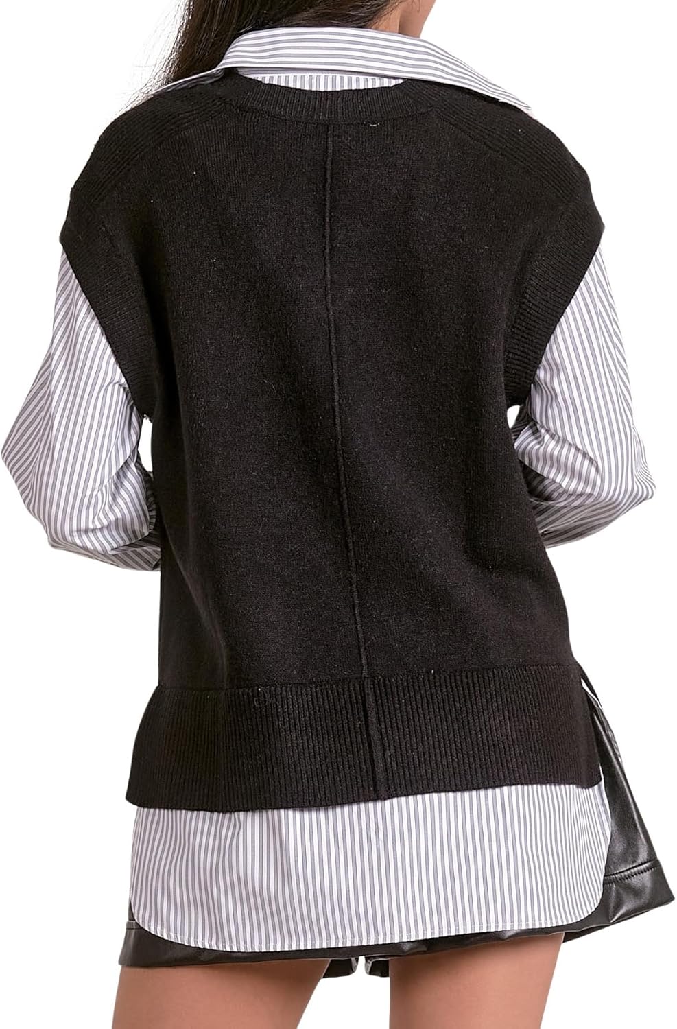 ELAN Women's Layered-Look Sweater Vest and Long Sleeve Shirt Combo