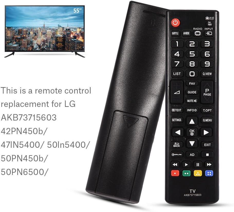 Zerone AKB73715603 remote control next to a TV screen displaying compatibility information