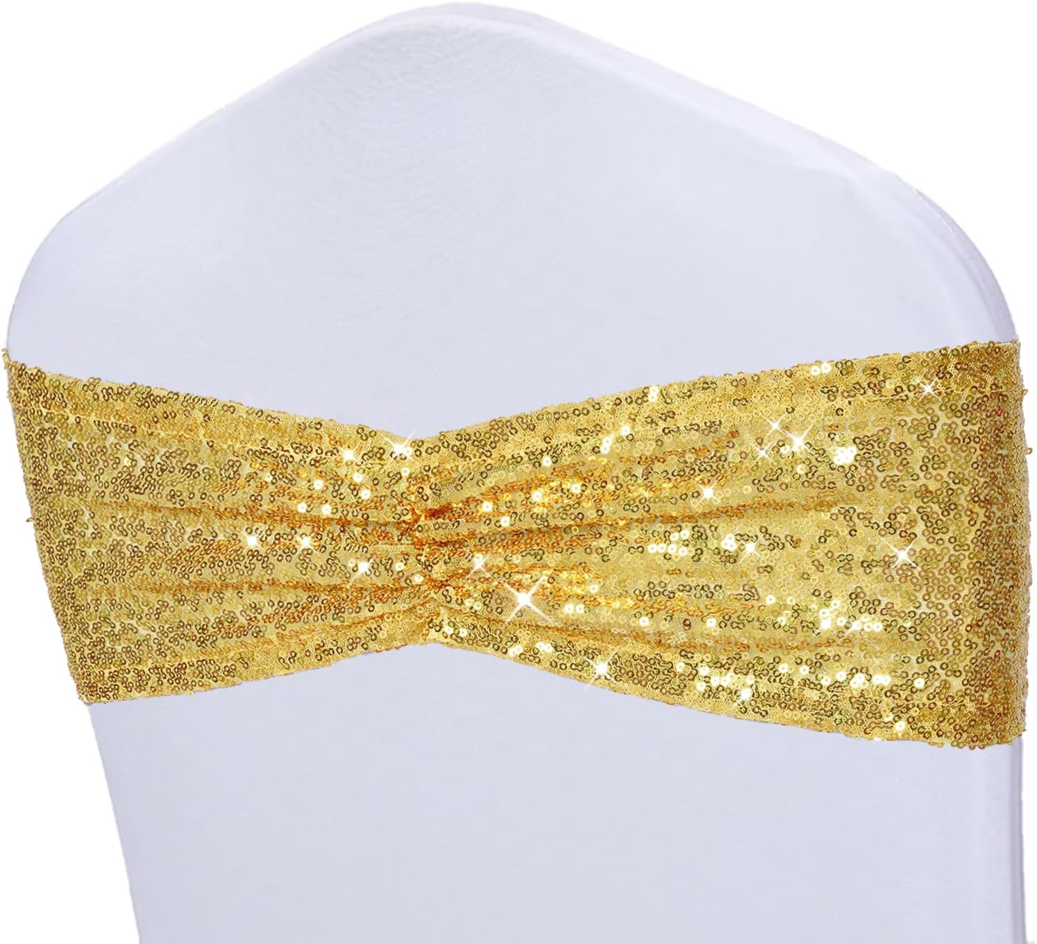 Poise3EHome Gold Sequin Chair Sashes Folding Chair Covers Bow for Party Wedding Reception Decorations, 50 PCS