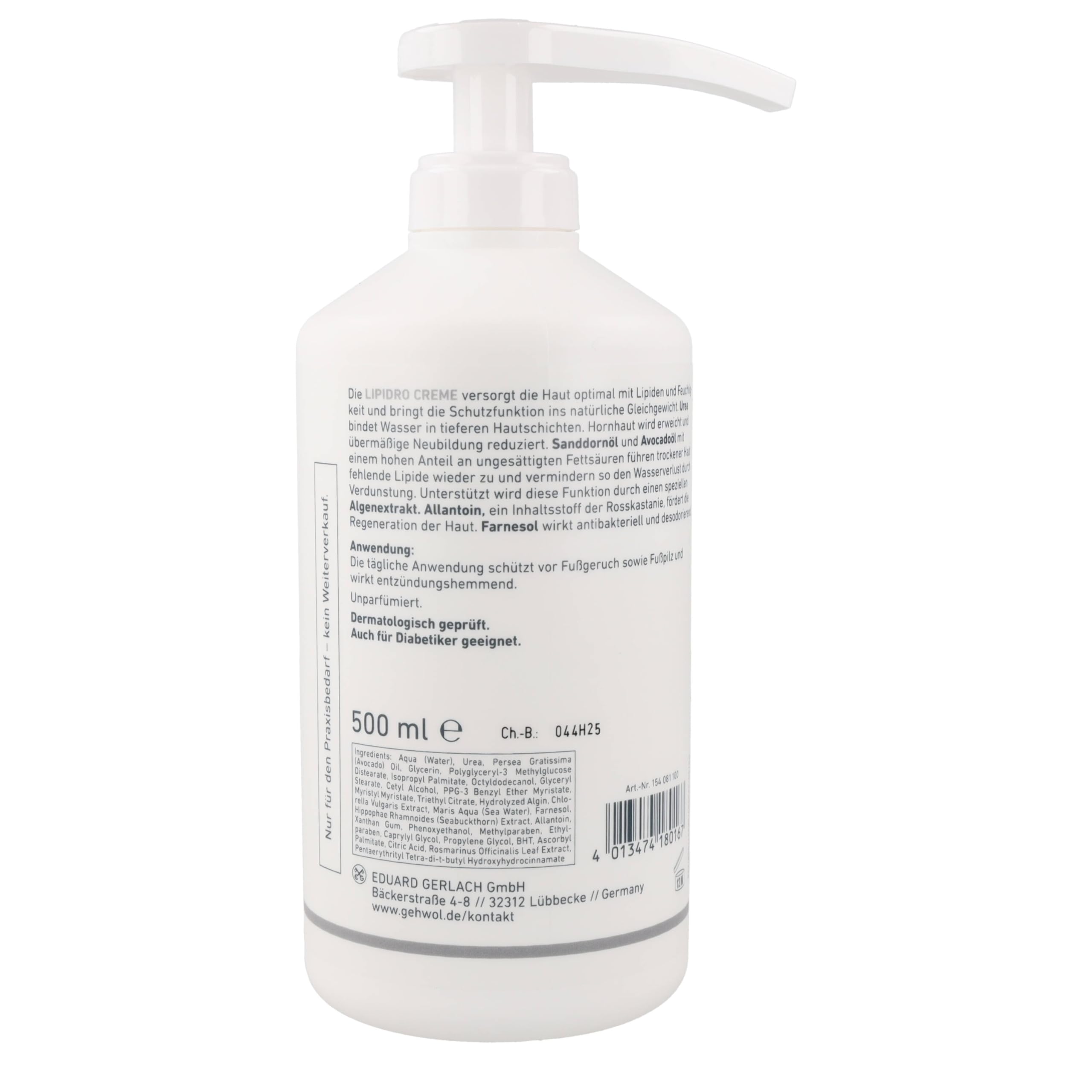 Kit de crema para pies de lipidro médica de Gehwol Gerlach / tamaño grande de la presentación 0,5 l 500 ml / el más grande en Amazon / trata, reduce y ayuda a combatir la piel dura / compensa la falta de lípidos y humedad / puede ser utilizado por todo el