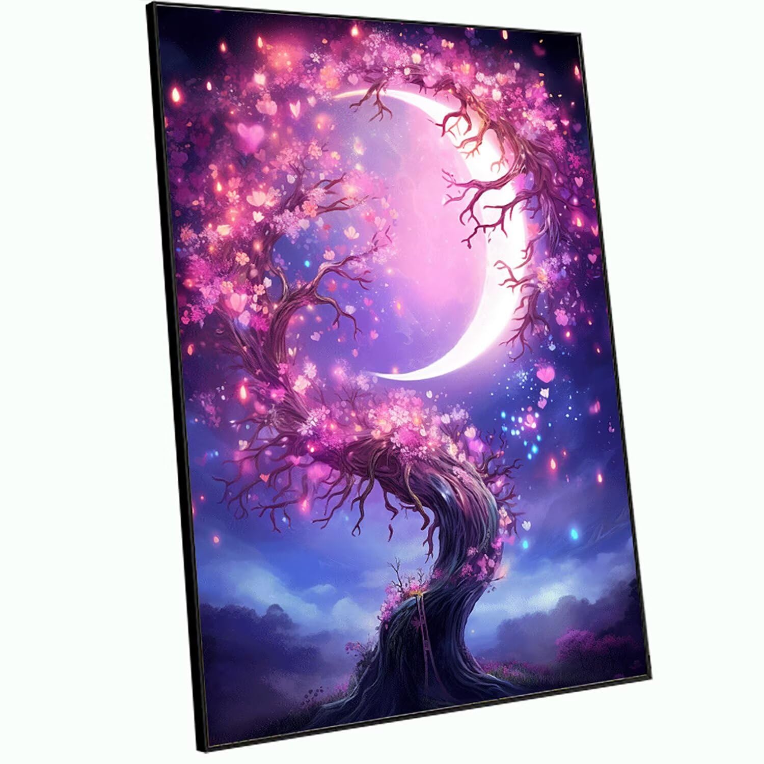 Obraz diamentowy duży 90 x 60 cm księżyc malarstwo diamentowe kompletny zestaw, DIY pełne wiertło drzewo mozaika kryształ górski malarstwo diamentowe, kryształowa sztuka malarstwo kreatywne koraliki