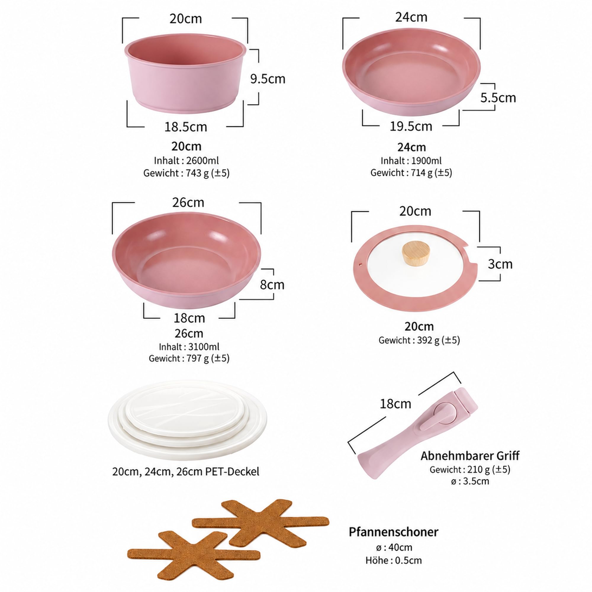NEOFLAM® - Midas Plus Topf- und Pfannen-Set mit abnehmbarem Griff, 8-teilig, induktionsgeeignet, Keramik-Antihaftbeschichtung, PFAS-frei, backofenfest, leichte Reinigung