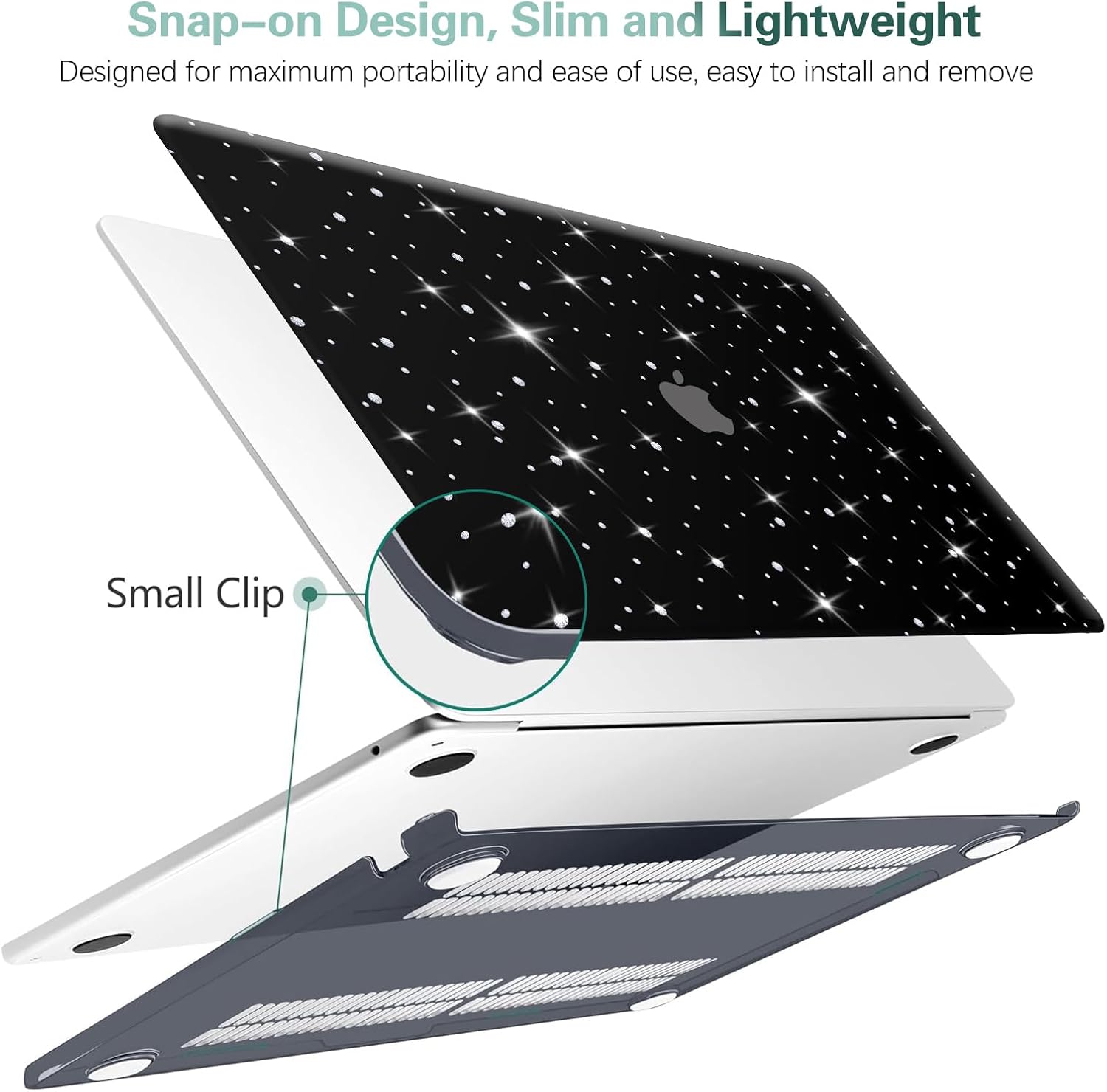 KEROM Diamond Case for MacBook Pro 13 inch 2024-2016 M2 M1 A2338 A2289 A2251 A2159 A1989 A1706 A1708, Luxury Bedazzled Bling Shiny Sparkle Glitter PU Leather Hard Shell Case & Keyboard Cover, Black - Image 6