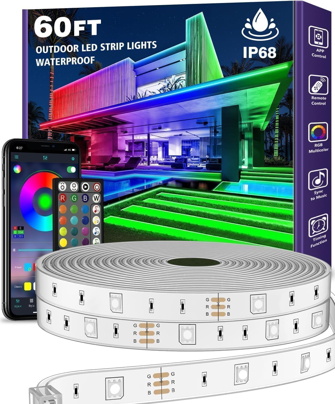 18M Outdoor LED Streifenleuchte wasserdicht,IP68 Außen LED Lichtband wasserfest mit App-Fernsteuerung,Musik Synchronisation RGB Outside Lichterkette für Balkon,Terrasse,Dach,Garten,Pool (18M)