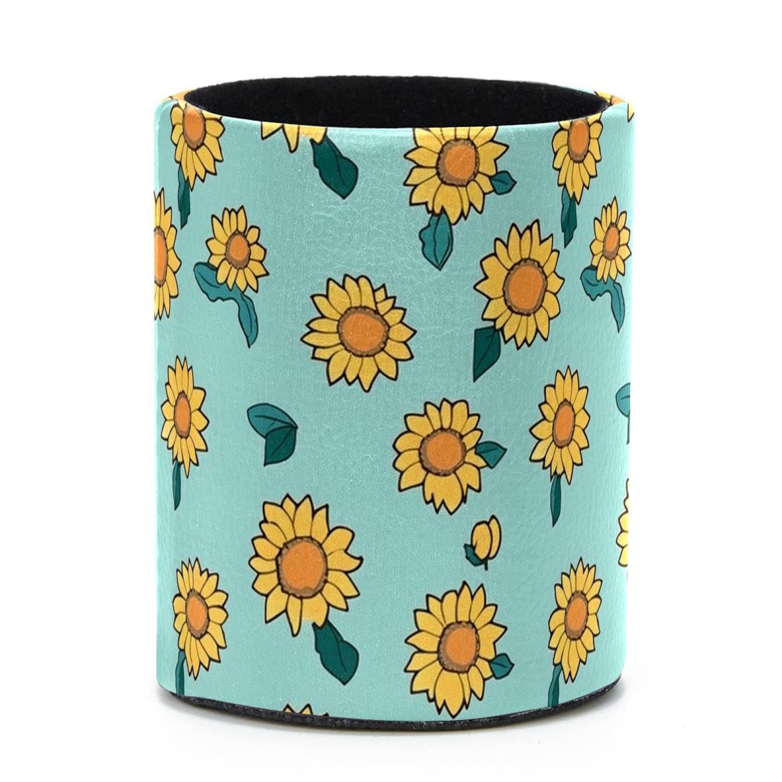 VAPOKF Round Pencil Holders for Desk, Sunflowers Pen Holders Pen Pot Makeup Brushes Storage Desktop Stationery Supplies Organiser for Home Office
