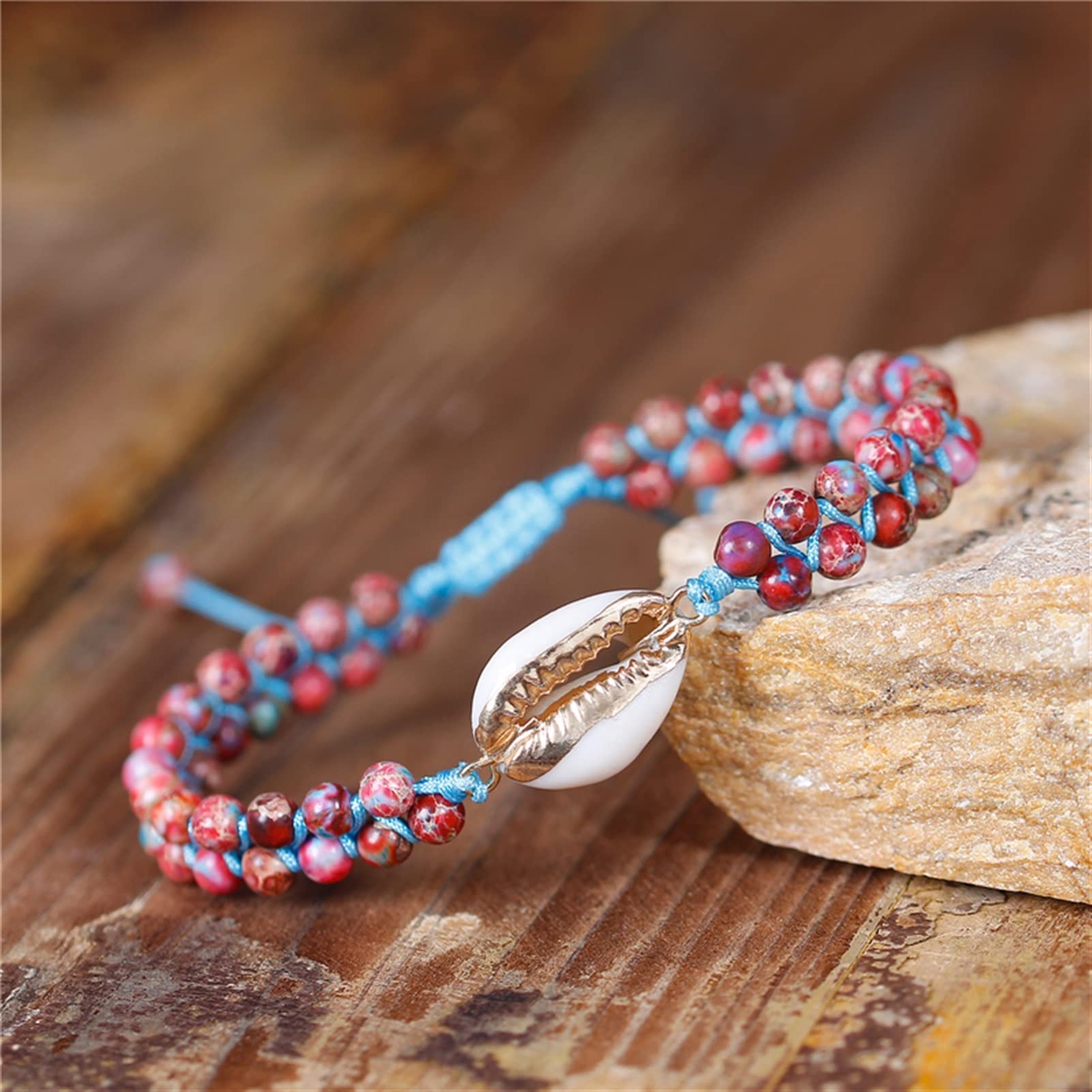 Pulsera única con dijes de Concha, Pulseras de macramé Trenzadas de Piedra Natural, Pulsera Envolvente con Cuentas apilables, joyería étnica para Mujeres, Pulsera, joyería